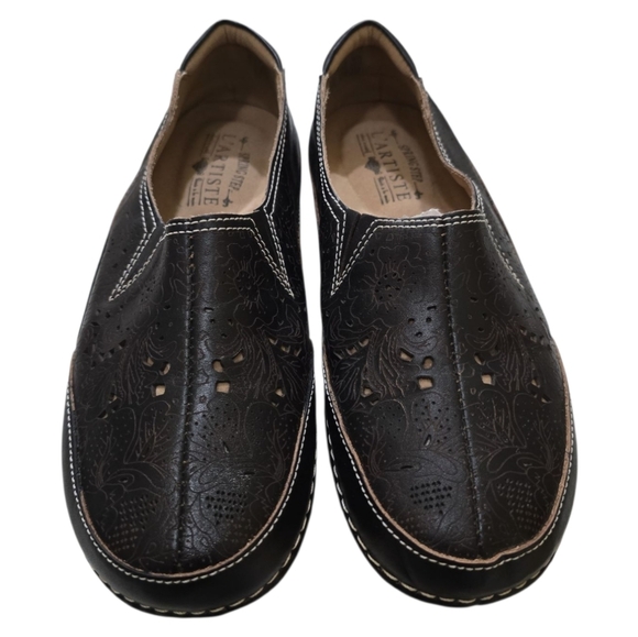 L'Artiste LIBORA Loafer Shoes Hand Painted Leather Flower Perforated 38 7.5-8 - Picture 9 of 11